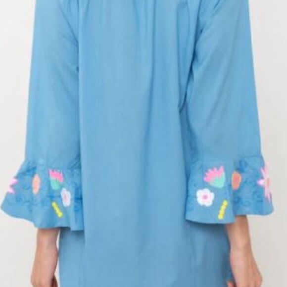 Debbie Katz South Beach Blue Violetta Embroidered Floral Tunic 100% Cotton Sz S - Picture 4 of 13